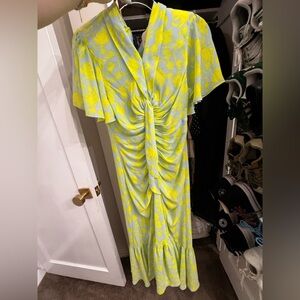 Cinq à Sept Yellow and Blue Floral Midi Dress